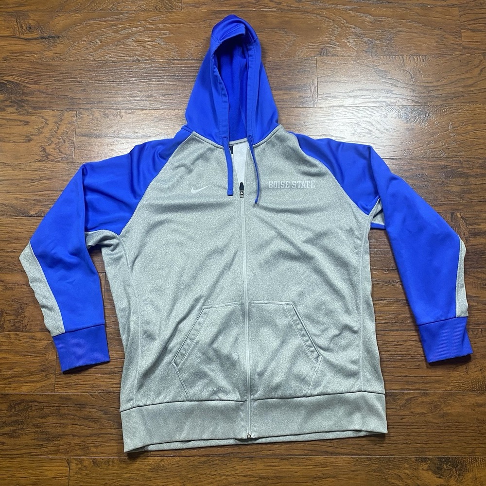 Nike Boise State Broncos Therma-FIT Full Zip Hoodie Mens XXL Grey Blue Raglan